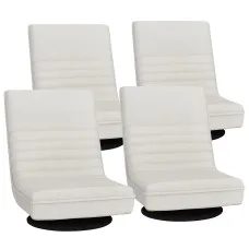 Artiss 4X Floor Chair Lounge Sofa - Swivel, Foldable, White Faux Linen, 360° Rotation, Heavy-Duty Steel, Easy Storage