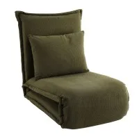 Artiss Green Floor Lounge Sofa Bed - Foldable, Corduroy, 6-Level Adjustable, Cat-Ear Edges, No Assembly Needed