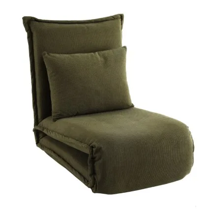 Artiss Green Floor Lounge Sofa Bed - Foldable, Corduroy, 6-Level Adjustable, Cat-Ear Edges, No Assembly Needed