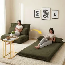 Artiss 2-Seater Floor Lounge Sofa Bed with 6-Level Backrest and Marble Effect Side Table Green