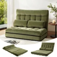 Artiss Green 2-Seater Lounge Sofa Bed - Adjustable, Faux Linen, Steel Frame, High Resilience Foam, Easy Storage