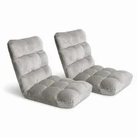 Artiss 2X Adjustable Lounge Sofa Bed - 14 Positions, Flannel Fabric, Steel Frame, Grey, 96x42x13cm, Cushioned Comfort