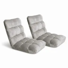 Artiss 2X Adjustable Lounge Sofa Bed - 14 Positions, Flannel Fabric, Steel Frame, Grey, 96x42x13cm, Cushioned Comfort