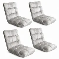 Artiss 4X Adjustable Lounge Sofa Bed, 14 Positions, Plush Flannel Fabric, Sturdy Steel Frame, Grey, 96x42x13cm