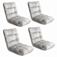 Artiss 4X Adjustable Lounge Sofa Bed, 14 Positions, Plush Flannel Fabric, Sturdy Steel Frame, Grey, 96x42x13cm
