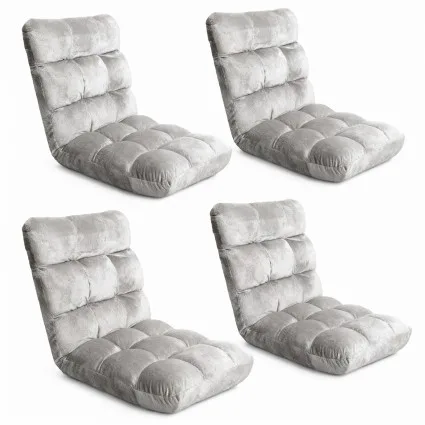 Artiss 4X Adjustable Lounge Sofa Bed, 14 Positions, Plush Flannel Fabric, Sturdy Steel Frame, Grey, 96x42x13cm