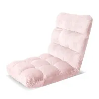 Artiss Pink Flannel Fabric Floor Lounge Sofa Bed - Adjustable 14 Positions, Cushioned Comfort, Sturdy Steel Frame