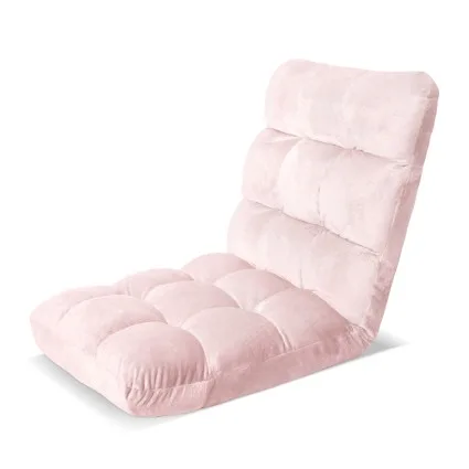 Artiss Pink Flannel Fabric Floor Lounge Sofa Bed - Adjustable 14 Positions, Cushioned Comfort, Sturdy Steel Frame