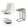 Artiss Floor Lounge and Coffee Table Set White Swivel Foldable Sofa Chair 150kg Walnut C-Shaped Side Table