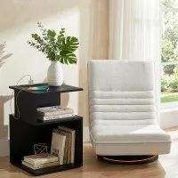 Artiss Swivel Floor Chair and Bedside Table Set with Charging Station, Foldable 360-Degree White Lounge