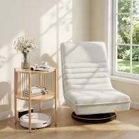 Artiss Floor Lounge Folding Swivel Chair and 2 Tier Round Side Table Set White 150kg Capacity