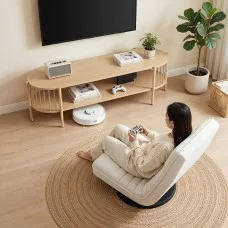 Artiss Swivel Floor Chair and 148cm TV Entertainment Unit Set with Storage Shelf White Pine 360-Degree