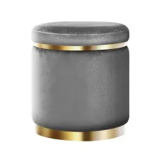 Artiss Round Velvet Ottoman Footstool - Charcoal Grey, Soft Tufted Seat, Sturdy Design, 40x40x45cm, No Assembly Needed