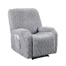 Artiss Grey Recliner Chair Cover Slipcover with Storage Side Pocket High Stretch Soft Textured Fabric