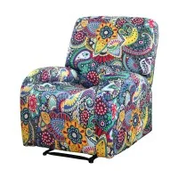 Artiss Stretch Kids Recliner Cover 4-Piece Floral Printed Polyester Slipcover for Standard Recliners Durable Soft Breath