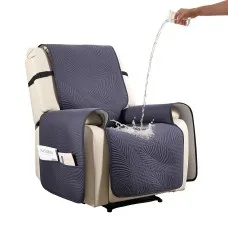 Artiss Quilted Waterproof Recliner Chair Cover Grey Leaf Pattern Slipcover with Side Pockets Durable Fit