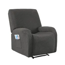 Artiss Recliner Chair Cover with Storage Side Pocket High Stretch Machine Washable Grey Fabric