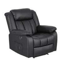 Artiss Manual Massage Recliner PU Leather 160° Recline 8-Point Vibration Lumbar Heat USB Ports Black