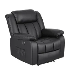 Artiss Manual Massage Recliner PU Leather 160° Recline 8-Point Vibration Lumbar Heat USB Ports Black