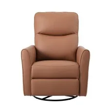 Artiss Leather Swivel Recliner Chair with USB & LED, 240° Swivel, 135° Recline, Adjustable Headrest, Brown, 81x81x105