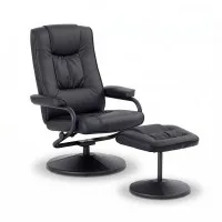 Artiss Recliner Chair and Ottoman Set 360-Degree Swivel 100-130-Degree Tilt PU Leather Black