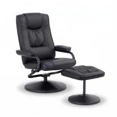 Artiss Recliner Chair and Ottoman Set 360-Degree Swivel 100-130-Degree Tilt PU Leather Black