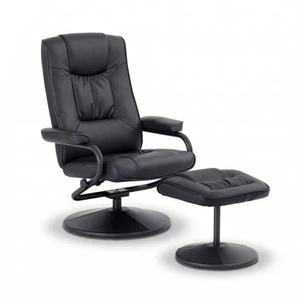 Artiss Recliner Chair and Ottoman Set 360-Degree Swivel 100-130-Degree Tilt PU Leather Black