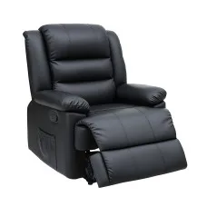 Artiss Manual Recliner Chair with Footrest and 16-Colour LED Lights 180kg Capacity Black PU Leather