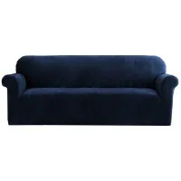 Artiss 4-Seater Sofa Cover - Stretchable Crystal Velvet, Sapphire, Anti-Slip, Machine Washable, All-Round Protection