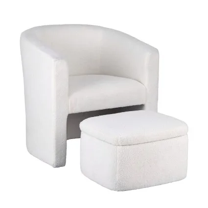 Artiss Bouclé Accent Armchair with Storage Ottoman Footrest Sherpa Fleece Upholstery 150kg White for Living Room