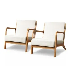 Artiss Olive Armchair Set of 2, Beige Faux Fabric, High-Resilience Foam, Rubber Wood Legs, 150kg Capacity, Easy Assembly