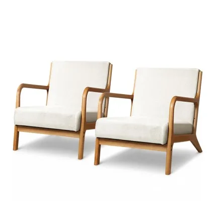 Artiss Olive Armchair Set of 2, Beige Faux Fabric, High-Resilience Foam, Rubber Wood Legs, 150kg Capacity, Easy Assembly