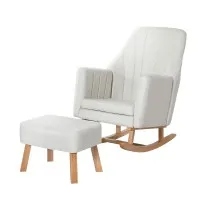 Artiss Rocking Chair Armchair, Linen Fabric, Beige, 95x63x94cm, Elegant Relaxation with Footrest, 150kg Capacity