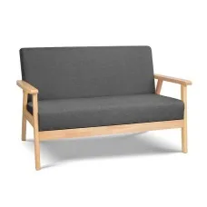 Artiss Skane 2-Seater Sofa Armchair - Scandinavian Design, Faux Linen, Rubber Wood, 113x62x68cm, Grey