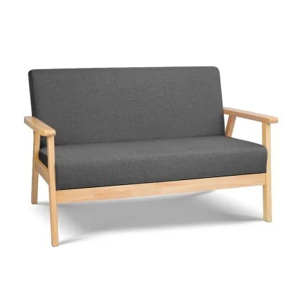 Artiss Skane 2-Seater Sofa Armchair - Scandinavian Design, Faux Linen, Rubber Wood, 113x62x68cm, Grey