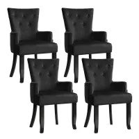 Artiss Cayes Black Velvet French Provincial Dining Chairs, 4-Pack – 54x62x96cm, Tufted Design, Rubber Wood Legs
