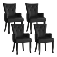 Artiss Cayes Black Velvet French Provincial Dining Chairs, 4-Pack – 54x62x96cm, Tufted Design, Rubber Wood Legs