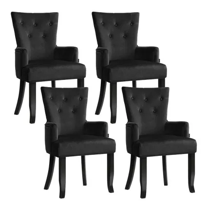 Artiss Cayes Black Velvet French Provincial Dining Chairs, 4-Pack – 54x62x96cm, Tufted Design, Rubber Wood Legs