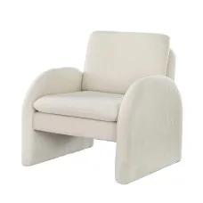 Artiss Bouclé White Armchair Accent Chair Lounge Tub Sofa, Curved Arm, Pine Wood, 75x76x87cm, 150kg Capacity