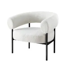 Artiss Armchair Accent Chair Boucle Fabric 80x65x72cm White Curved Design, Metal Frame, Extra Comfort, Easy Assembly