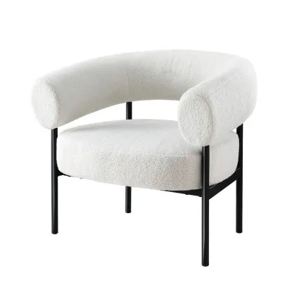 Artiss Armchair Accent Chair Boucle Fabric 80x65x72cm White Curved Design, Metal Frame, Extra Comfort, Easy Assembly