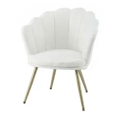 Artiss Callista Teddy Fleece Armchair White Shell Back with Gold Splayed Metal Legs and 180kg Capacity