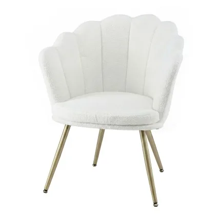 Artiss Callista Teddy Fleece Armchair White Shell Back with Gold Splayed Metal Legs and 180kg Capacity