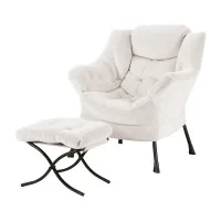 Artiss Velvet White Armchair & Ottoman Set - Premium Comfort, Sturdy Metal Frame, Ergonomic Design, Easy Assembly