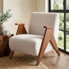 Artiss Upholstered Accent Armchair Chenille Fabric Rounded Armrests Solid Wood Frame Beige 150kg Capacity