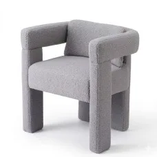 Artiss Boucle Armchair Grey Accent Chair Lounge Sofa with Pine Wood Legs and Wide Armrests 150kg Capacity