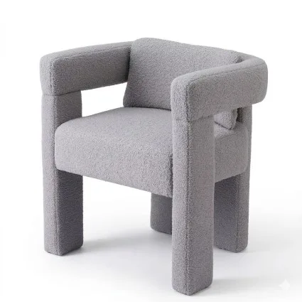 Artiss Boucle Armchair Grey Accent Chair Lounge Sofa with Pine Wood Legs and Wide Armrests 150kg Capacity