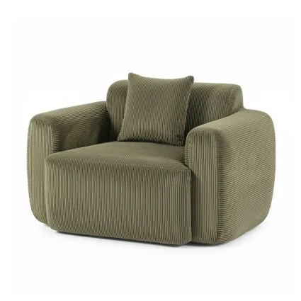 Artiss Compressed Armchair Sofa with Cushion Corduroy Velvet Upholstery Frameless High-Density Foam Green