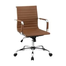 Artiss Office Chair Brown PU Leather Mid Back Conference Chair with 360° Swivel, Height Tilt Adjust, Chrome Base