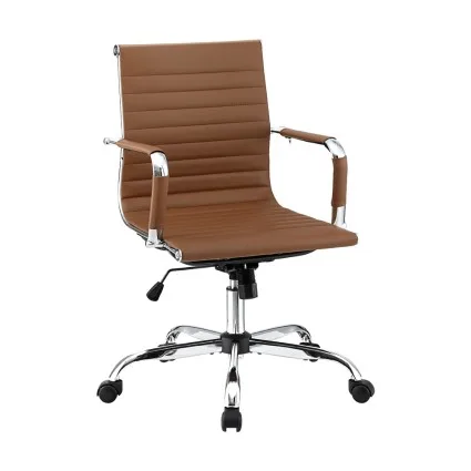 Artiss Office Chair Brown PU Leather Mid Back Conference Chair with 360° Swivel, Height Tilt Adjust, Chrome Base